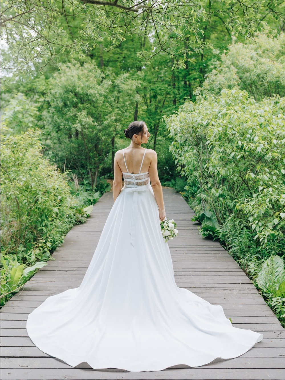 Romantic White Spaghetti-Strap A-Line Bridal Gown (detachable skirt)
